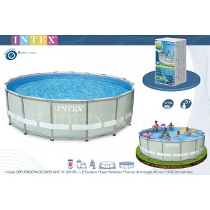 Intex 28322 (488х122 см.) + Фильтрующий насос, лестница, тент, подстилка. Круглый каркасный бассейн Ultra Frame Pool