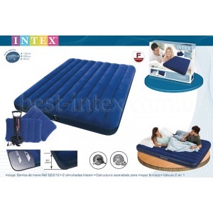 Intex 68765/64765 (152х203х 22 см.)  Двуспальный надувной матрас + ручной насос и 2 подушки