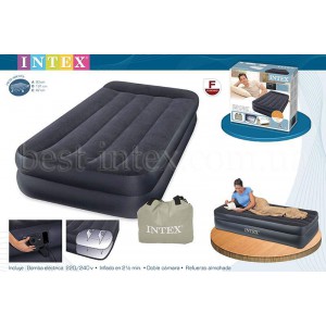Intex 64122 (99х191х42 см.) + 220V. Надувная односпальная кровать Twin Rising Comfort 