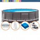 Intex 28324 (488х122 см.) + Пес. фильтр. насос, лестница, тент, подстилка. Круглый каркасный бассейн Ultra Frame Pool