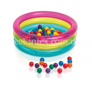 Intex 48674  (86х25 см.) Надувной детский бассейн Радуга + 50 шариков диаметром 6,5 см