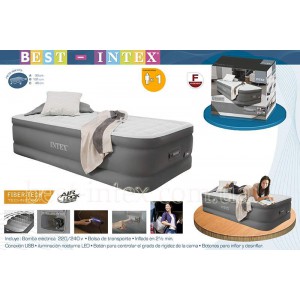 Intex 64482 (99-191-46 см.) USB LED Надувная односпальная кровать/Встроенный электронасос 220В