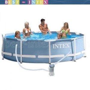 Intex 28702/26702 (305-76 см.) + Фильтрующий насос.Голубой NEW  Круглый каркасный бассейн Metal Frame Pool