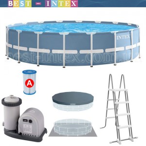 Intex 26732 (549х122 см.) + Насос-фильтр, лестница, тент, подстилка. Каркасный бассейн Metal Frame Pool