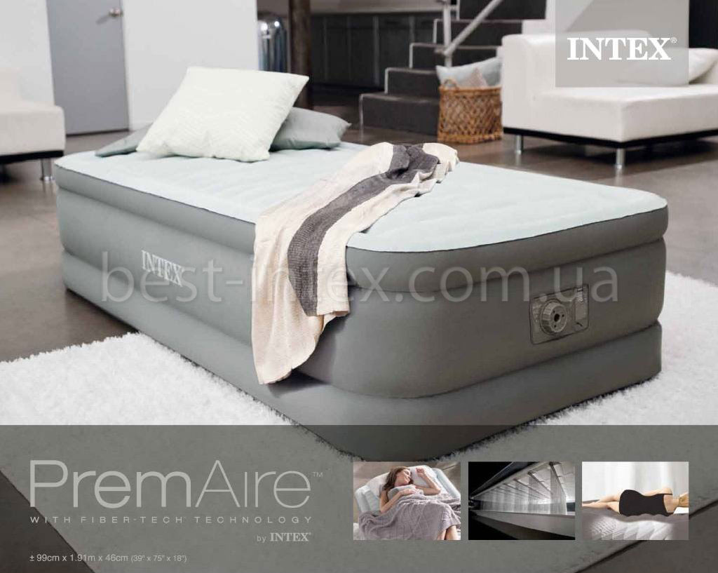 Надувная односпальная кровать Intex 64472 со встроенным насосом 220В Интекс 64472 Dura-Beam PremAire